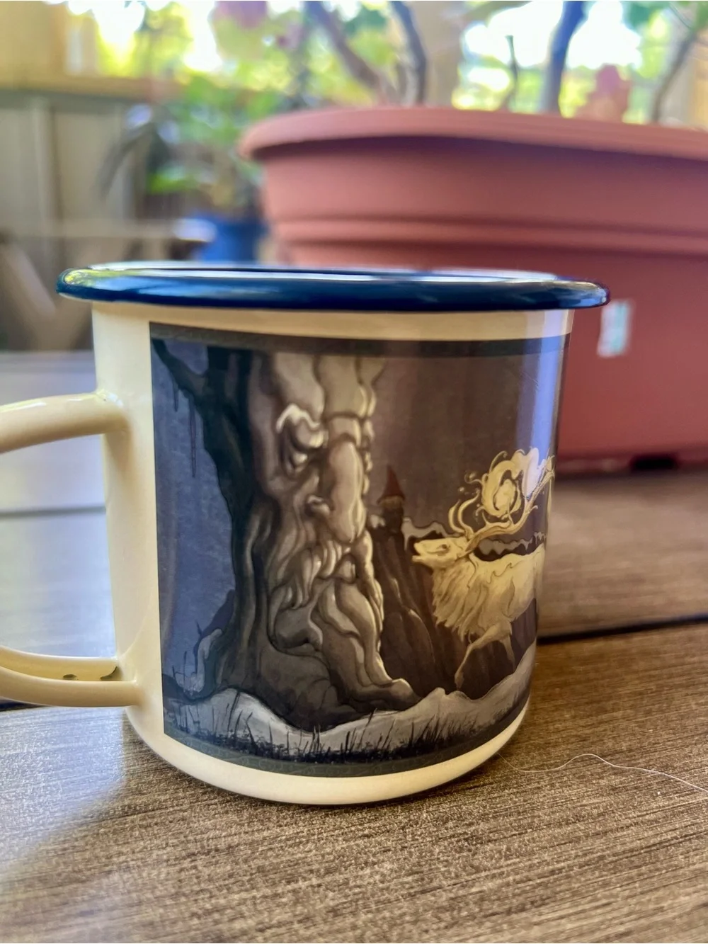 White Stag Winter Camping Enamel Mug 10 oz Cabin Christmas